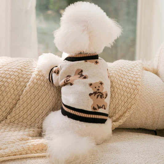 Preppy Pet Sweater – Warm V-Neck Striped Style - EzPets Shop