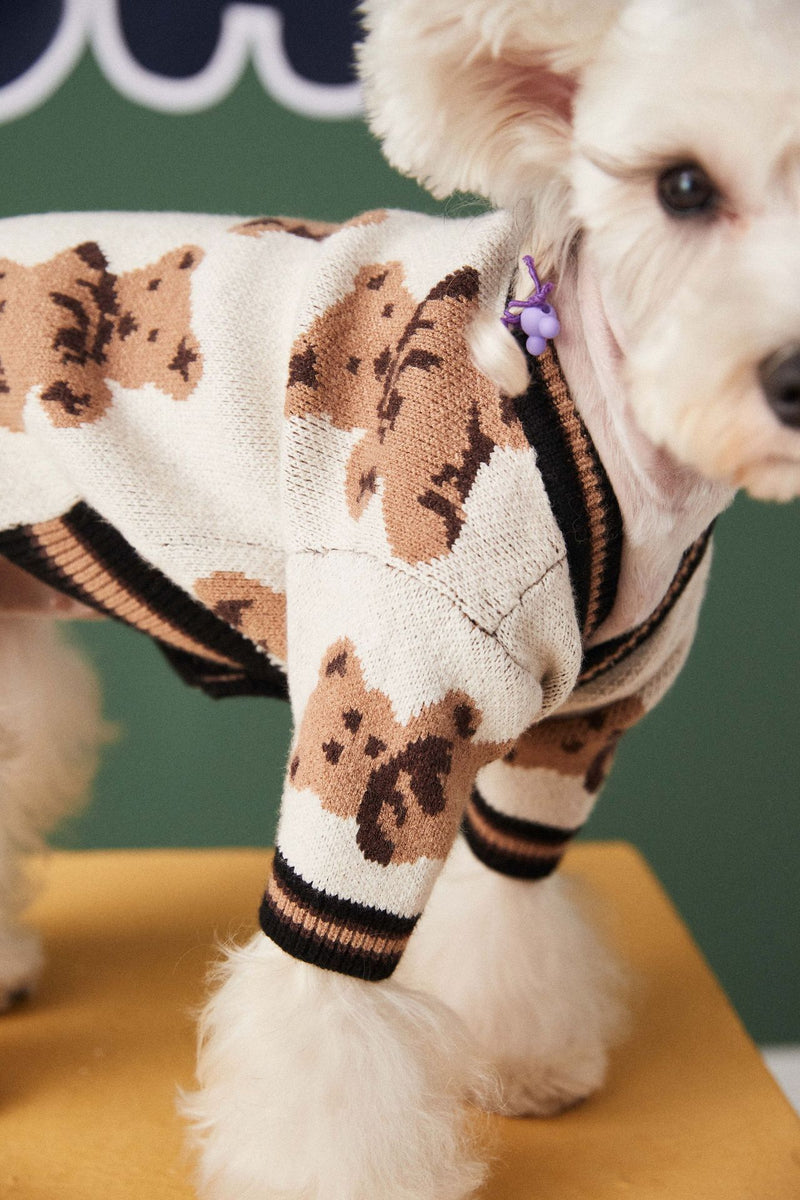 Preppy Pet Sweater – Warm V-Neck Striped Style