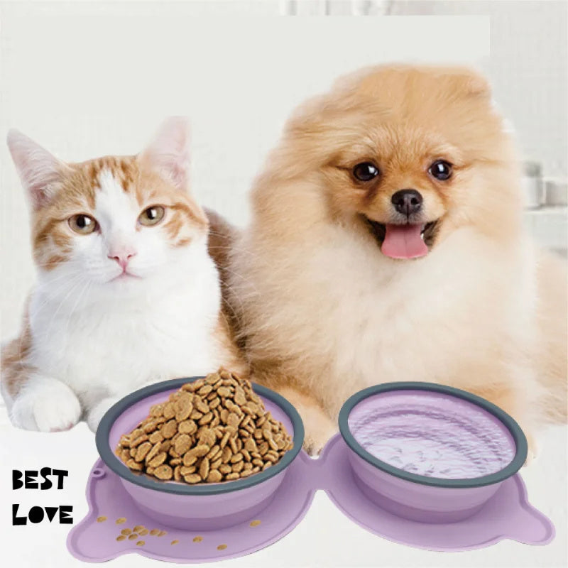 Foldable Silicone Pet Bowl – Double Dish for Travel - EzPets Shop