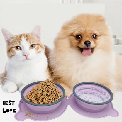 Foldable Silicone Pet Bowl – Double Dish for Travel - EzPets Shop