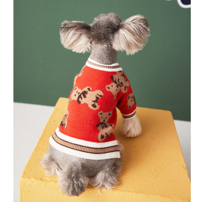 Preppy Pet Sweater – Warm V-Neck Striped Style - EzPets Shop
