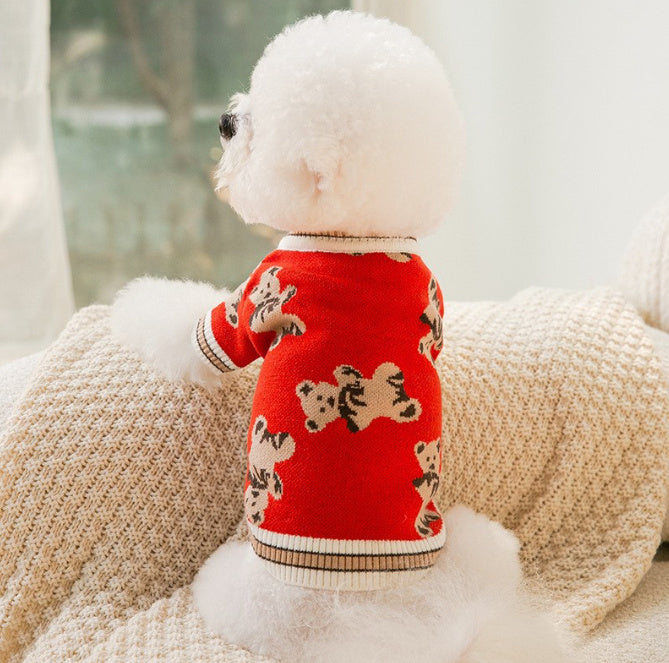 Preppy Pet Sweater – Warm V-Neck Striped Style - EzPets Shop